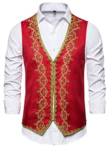 Yowablo Herren Anzug Weste Slim Fit Formelle Business Smoking Mantel für Hochzeit und Party (L,11Rot)