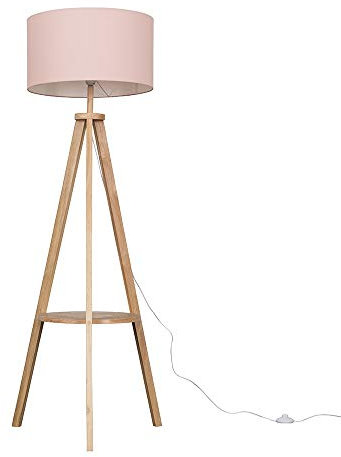 MiniSun | Modern Light Wood Tripod Design Floor Lamp with Storage Shelf and Pink Drum Shade | Floor Lamps & Torchieres, Home Décor & Improvement Essential | Includes 6W LED E27 Light Bulb