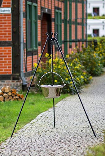 KORONO ® Set - Schwenkgrill 180cm, Feuerschale und Edelstahl-Gulaschke, Modell A kurz (Gulaschkessel 10l und Feuerschale 70cmØ)