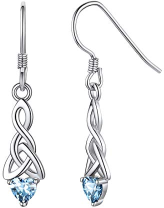 ChicSilver 925 Silber Tropfen Keltischer Knot Ohrringe März Birthstone Ohrringe für Frauen kleine Ohrstecker mit hellblauen Steinen 925 Sterling Silber Boho Schmuck