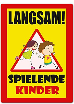 Langsam ! spielende KINDER Schild 20 x 30 cm aus stabiler PVC Hartschaumplatte 3mm mit UV-Schutz von STROBO