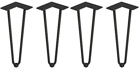 Emuca - Set aus 4 Set aus Vier Hairpin 2-Stangentischbeinen, Höhe 400 mm, schwarz lackiert, Stahl