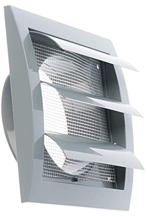 100mm Grille d'aération avec Lamelles Mobiles et Moustiquaire - Grise Grille de Ventilation en Plastique