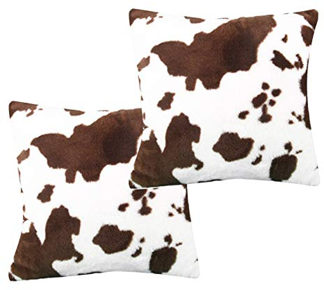 Nicoone Kissenbezüge Kissenhülle Packung mit 2 Cosy Fleece Überwurfkissenbezügen für Couchbett Sofa Tierhautmuster Beidseitig Bedruckt 45cm X 45cm Kuh