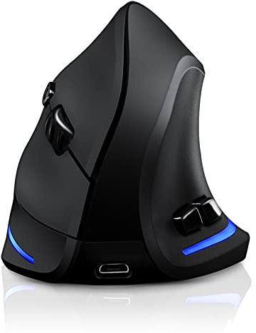 TRELC Mouse wireless Tri-Mode (BT 5.0/3.0+2.4GHz), mouse ergonomico verticale con 3 DPI regolabili, mouse ottico wireless ricaricabile per 3 dispositivi, 7 pulsanti per PC, desktop, laptop, tablet