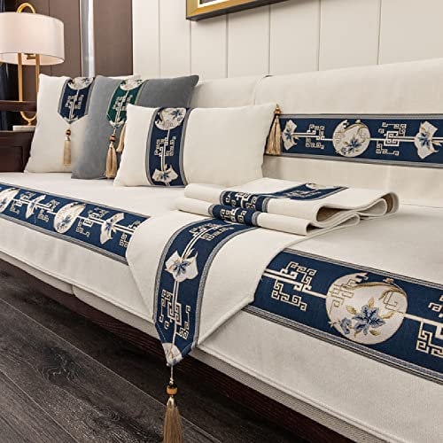 Eckcouch Couch Auflage,Sofahussen,Sofaschoner im chinesischen Stil, 2/3/4 Sitzer Anti-Rutsch-Couchbezüge, Hotel/Restaurant Sofabezug, Sofabezug,Beige,110 * 160cm