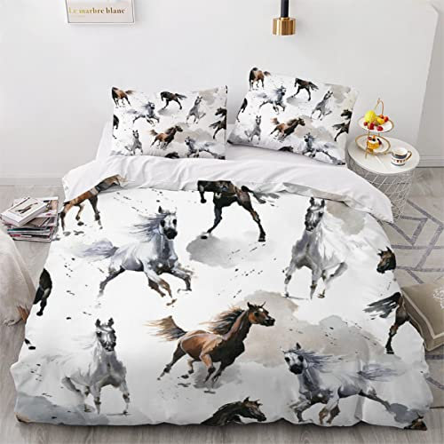 Wilder Arabischer Mustang Mädchen Jugendliche Bettwäsche 135X200 Warm Weich Angenehme Schlafkomfort 3 Teilig Mikrofaser Bettwäsche-Sets,1 Bettbezug 135X200Cm Mit Reißverschluss + 2 Kissenbezüge 80X80