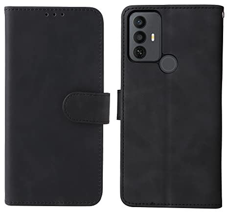 WEIOU Leather Folio Cover per TCL 30 SE/TCL 306/TCL 305, Custodia in Pelle PU Magnetica Libro Flip Portafoglio con [Funzione Stand]. Nero