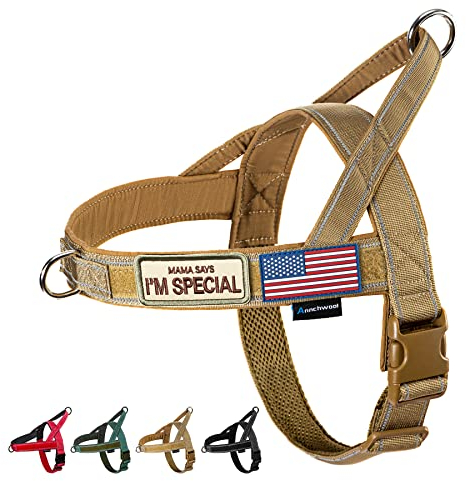 Annchwool Hundegeschirr ohne Ziehen mit weich gepolstertem Griff, reflektierender Streifen, für kleine und mittelgroße und große Hundetraining und Spaziergänge (braun, XL)