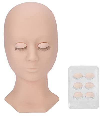 Wimpern-Schaufensterpuppenkopf, Wimpernverlängerungs-Schaufensterpuppenkopf, Silikon-Übungskopf mit 4 Paar Austauschbaren Augen für Wimpernverlängerung und(Einzelnes Augenlid rosa)