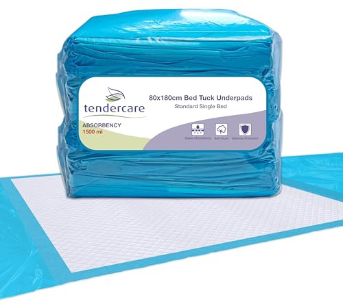 Tendercare Inkontinenzeinlagen für Betten – 40 Einweg-Bettunterlagen – 80 cm x 180 cm – Bettunterlage für Inkontinenz – super saugfähig und wasserdicht – 1500 ml Saugfähigkeit