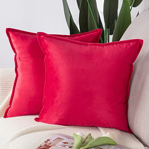Madizz 2er Set Samt Dekorativ Zierkissenbezüge Luxus Stil Kissenbezug für Sofa für Schlafzimmer Rot 45x45 cm Quadrat