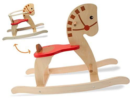 Teorema Giocattoli Caballo balancín para niños de Madera con Anillo de Seguridad, Carga máx. 35 kg, marrón y Rojo 40612