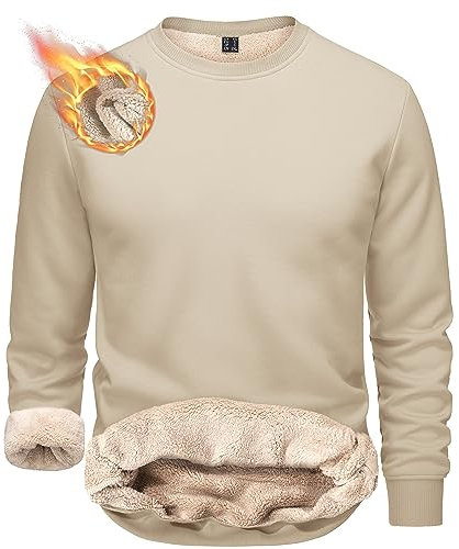 TACVASEN Herren Warme Fleece Pullover Sweatshirts Winter Langarm Shirts mit Fleecefutter (L, Helles Khaki)
