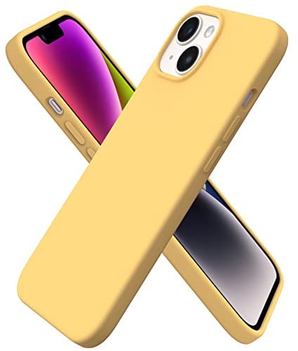 ORNARTO Compatible with iPhone 14 Case 6.1, Slim Liquid Silicone 3 Layers Full Covered Soft Gel Rubber Case Cover 6.1 inch-Sunflower Yellow