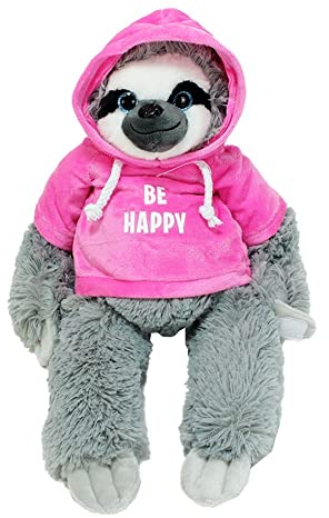 BEMIRO Faultier Kuscheltier rosa mit Pullover Be Happy - ca. 50 cm, Faultier Kuscheltier mit Pulli, Kletthände zum anhängen, Plüschtier Faultier mit Hoodie