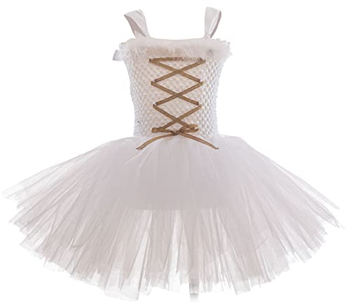 YiZYiF Kinder Engel kostüm Weihnachtsengel Heiligenschein Prinzessin Kleid Festlich Weihnachten Party Krippenspiel Festzug Outfit Ballett Tanzkostüm Weiß 134-140/9-10 Jahre