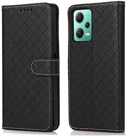 FUNHULLUN Hülle für Xiaomi Redmi Note 12 5G / Poco X5 Premium Leder Handyhülle Flip Tasche Schutzhülle mit Magnetverschluss Kartenfach und Standfunktion für Xiaomi Redmi Note 12 5G -Schwarz