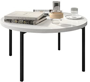 Mirjan24 Couchtische Bosir C01, Kaffeetisch, Sofatisch, Teetisch, Beine aus Metall, Runde Form Wohnzimmertische, Beistelltisch (Schwarz + Weiß Hochglanz)