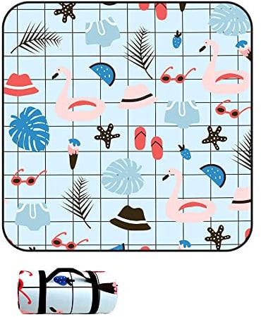 DOTBUY-SHOP Picknickdecke Wasserdicht, Campingdecke Stranddecke Wärmeisoliert Maschinenwaschbar Faltbar Picknickmatte, für Outdoor Strand Campen Wandern Ausflüge (Blauer Flamingo,200x150cm)