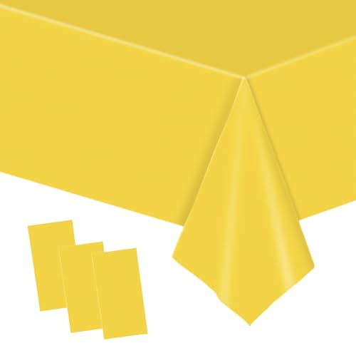 POPOYU 3 Stück Tischdecke Gelb Einweg,137 * 274cm Papiertischdecke Gelb Tischtuch Tischdecke Gelb Papier,wasserdichte Tischdecke Gelb Tischdecken für Party,Picknick,Geburtstags,Hochzeit,Weihnachten