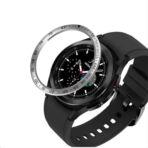 GIOPUEY Schutzring Kompatibel mit Samsung Galaxy Watch 4 Classic 46mm, Bezel Ring Bezel Styling Lünette Schutz hülle, Schutzring aus Aluminiumlegierung aus Metall - E-Silver