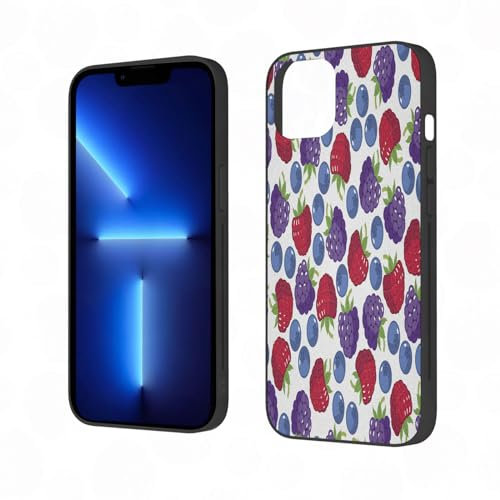 Schützende Hülle für iPhone 14 - Stilvoll und umweltfreundlich - TPU+PC-Material, Bunte Wildfrüchte-Komposition,Himbeere,Blaubeere und BlackBerry-Karikatur-Look - Kratzfest und leicht zu reinigen