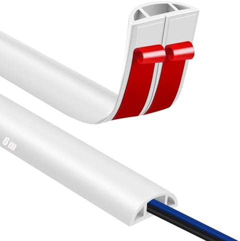 Self Adhesive Floor Cable Protector Wire Cover for Cables 6m floor cord covers for Office Home Factories Garages Flexible Cords Hider on Floor Wall (White)