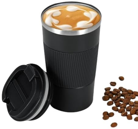 Americano - Taza de café de acero inoxidable, doble pared, aislada, tapa de bloqueo sin BPA, a prueba de fugas, agarre de silicona, protección contra el calor, té, café, barista, frasco, taza, vaso,