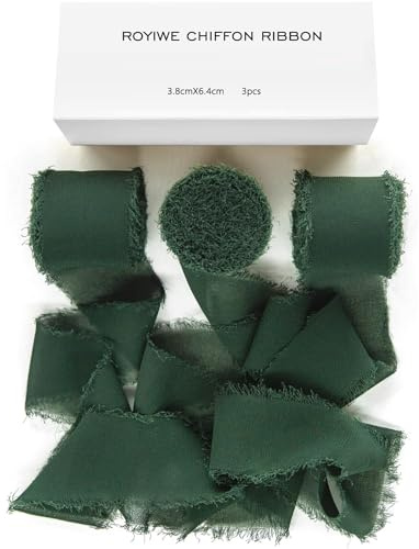Geschenkband breit grün 3,8cm x 19,2m Chiffonband Dekoratives schleifenband DIY Handwerk Schleifenband Hochzeit Party Deko für Hochzeitseinladungssträuße Geschenkverpackung(Dunkelgrün)