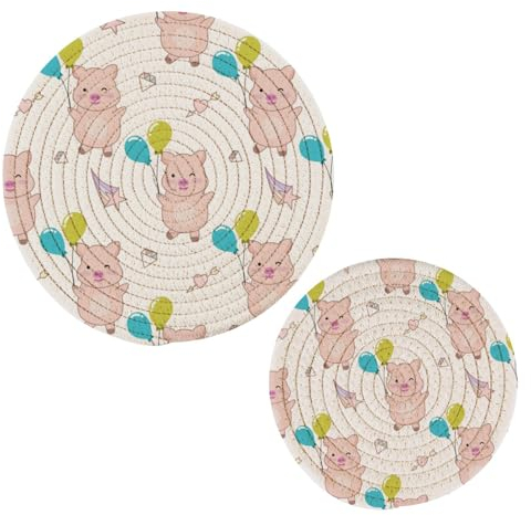 Kcldeci Lot de 2 dessous de plat mignons en forme de cochon pour plats chauds, casseroles, bols, théières, plats chauds