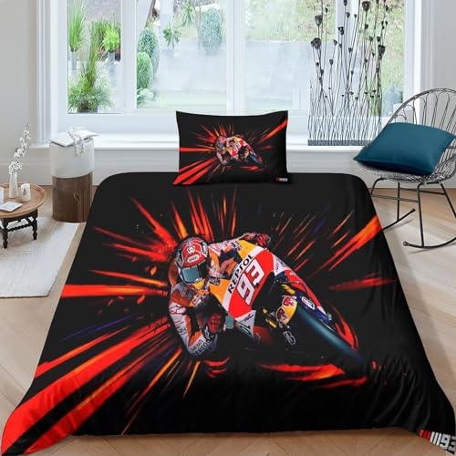 epivo Motogp 3D-Motocross-Bettwäsche-Set mit verstecktem Reißverschluss, Mikrofaser-Polyester, Steppdecke für Teenager und Jungen, 3-teilig