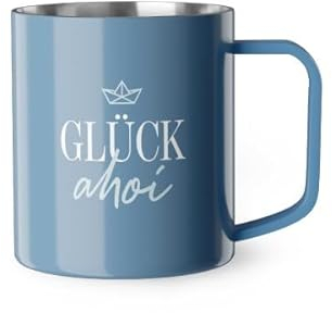 Rungassi Thermobecher Thermotasse Isolierbecher Edelstahl Thema Glück (Blau - Glück ahoi)