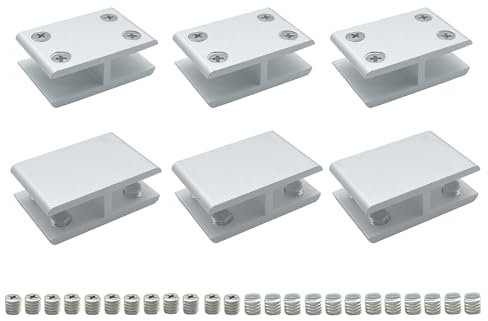 Gxeabg Glasklemme, 180-Grad-Glasklemme, Glas-zu-Glas-Klemme, Aluminiumlegierung, verstellbare doppelseitige Glasregalhalterung für 10–12 mm dicke Glasschrank-Clips, 6 Stück