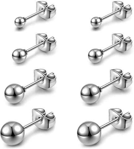 EAVUYIS 4 Paar Ohrstecker Damen Klein Runde Ohrstecker für Damen Titanstahl Silber Kugel Ohrringe Kleine Kugel Ohrstecker für Mädchen, 2 mm/3 mm/4 mm/5 mm
