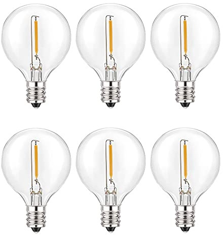 JANZU Lampadine di Ricambio A LED G40 da 6 Pezzi, Lampadine A Globo A LED Infrangibili con Base A Vite E12 per Luci A Stringa Solare Bianca Caldo