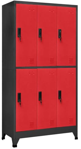 Capwee Armoire Vestiaire Métallique Industriel - Meuble Casier en Acier avec 6 Compartiments - Anthracite et Rouge