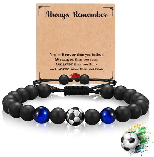 Fussball Geschenke Jungen Fussball Armband Jungen Naturstein Tigerauge Fussball Armband für 5 6 7 8 9 10 11 12 Jahre Jungs Geburtstagsgeschenk