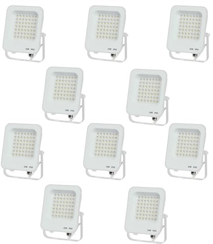 LeClubLED Lot de 10 Projecteurs LED blanc 30W 2700lm (160W) projecteur orientable extérieur-intérieur Étanche IP65 (Blanc Naturel 4500K, 30W)