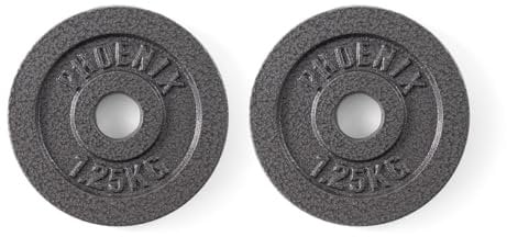Phoenix Fitness Cast Iron Weight Plates - 1-Inch Free Weight Plate for Barbell Dumbbell Bars, Weightlifting & Strength Training at Home Gym - Pair, 1.25kg