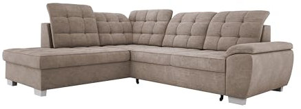 Modernes Ecksofa Lotta, Mit Komfortabler Liegefläche 186x125cm, Relaxfunktion Und Pflegeleichtem Veloursstoff Für Unerwartete Gäste, Maße 258x212cm Anordnung der Möbel Linksseitig Farbe: Dunkelbeige
