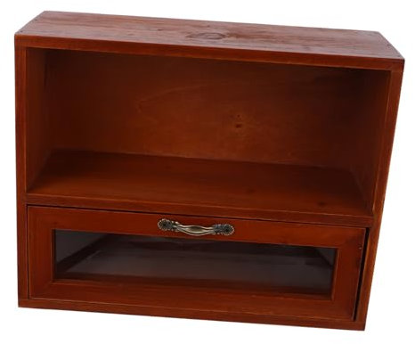 AUTSUPPL Vintage Wooden Tea Cup Mugs Display Cabinet Countertop Storage Box for Kitchen Bathroom Sturdy Wooden Organizer Drawer Small Wall Shelf for Cosmetics Utensils