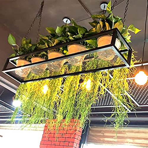 WZWTYSM Hängendes Topfregal für die Decke, Küchenregal mit kreativem Blumenständer und Kochgeschirr-Aufhänger, schwarzer Metall-Eisenrahmen für Bar, Keller, Garage, Restaurant, 120 x 25 x 15 cm