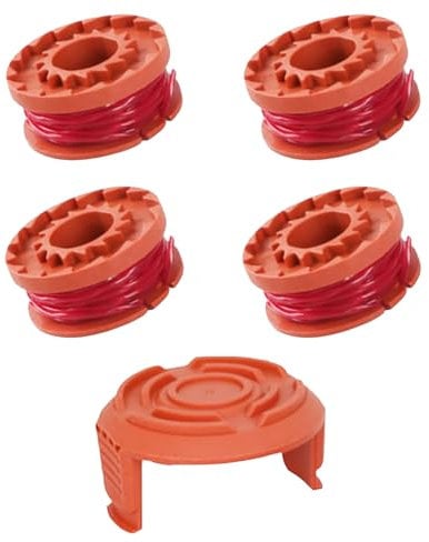 5 Pack Bobines Fil Coupe Bordure Compatible Worx WA0004.1/WA0010, WG154, WG163 – Ø1,65mm x 3m avec 4 Fils + 1 Capuchons de Protection | Ligne de Remplacement pour Débroussailleuse Électrique