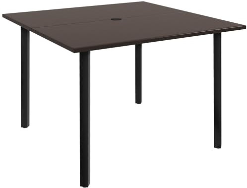 Outsunny Gartentisch, Quadratischer Terrassentisch mit Schirmloch, Balkontisch für 4 Personen, Esstisch für Garten Stahl, 100 x 100 x 72 cm Braun