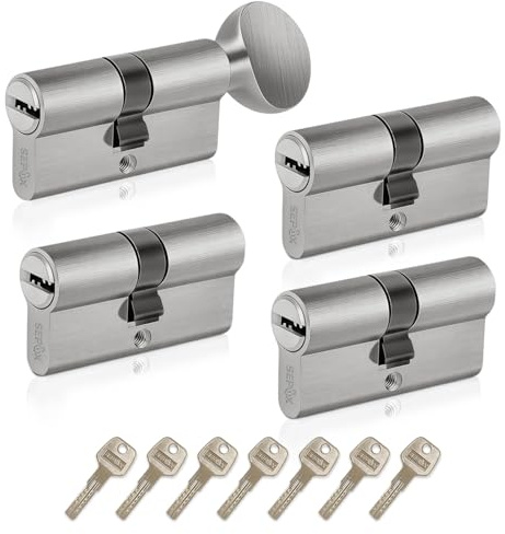 SEPOX® Keyed Alike Euro Cylinder 70mm 35/35 3 Double 1 Thumb Turn Cylinders | For UPVC, Keyed Alike Set, One Key Fits All&Most Applications, for Home, Apartment & Office Doors, Easy to Use, Nickel Finish