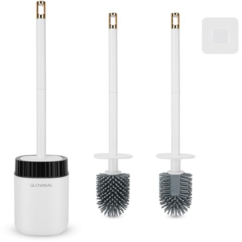 Toilettenbürste silikon - klobürste mit halbkugelförmigem Design-Bürstenkopf, WC Bürste für die Wandmontage ohne Bohren, Weiß&Grau