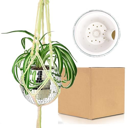 Boule a Facette Pots de Fleurs à Suspendre,Pot de Fleur Suspendu Boule Disco,Cache Pot Boule Disco Avec Corde,Paillettes Argenté Mosaique Miroir Disco Decor Jardinière pour Plafonds et Palcons,6 Pouce