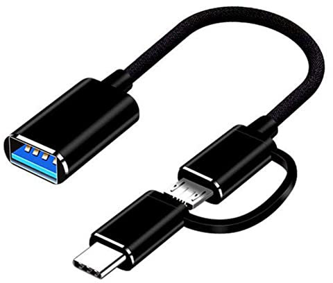 ANNJUC 2 in 1 USB 3.0 OTG Adapter Cable Type-C Micro-USB to USB 3.0 Interface Converter for Cellphone Charging Cable Line-Black