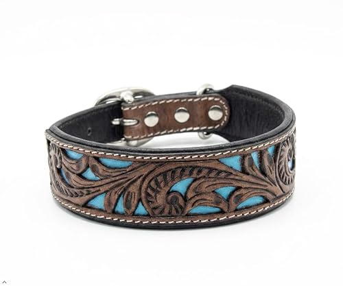 JF-Reitsport Leder Hundehalsband im Western-Design, Handgefertigt Trend Robust Breit 6 Größen 20 Designs (S, Modell 18)